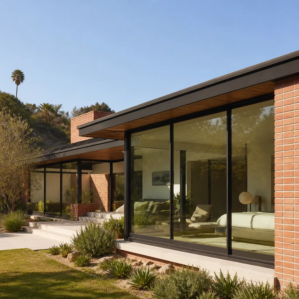 Modern home featuring large floor-to-ceiling sliding glass windows and doors