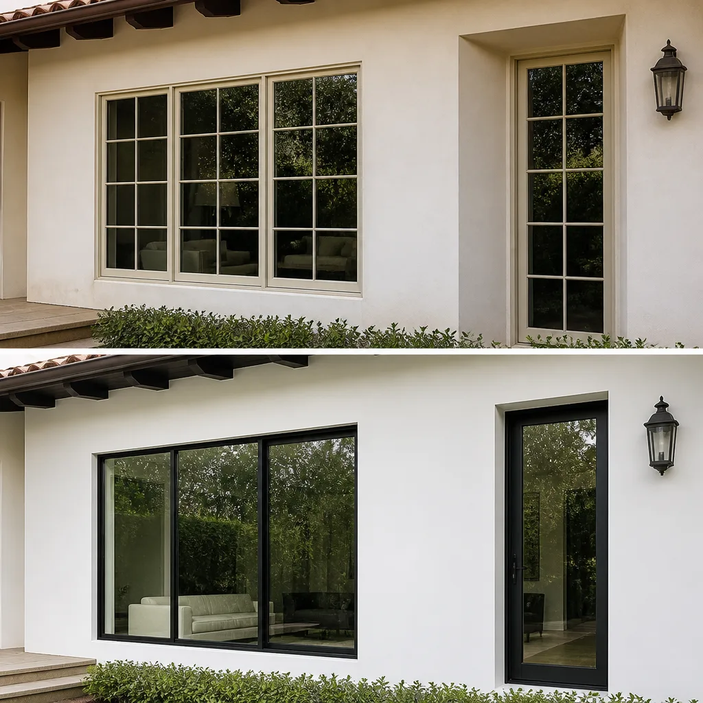 Home exterior showcasing modern window and door replacement upgrade